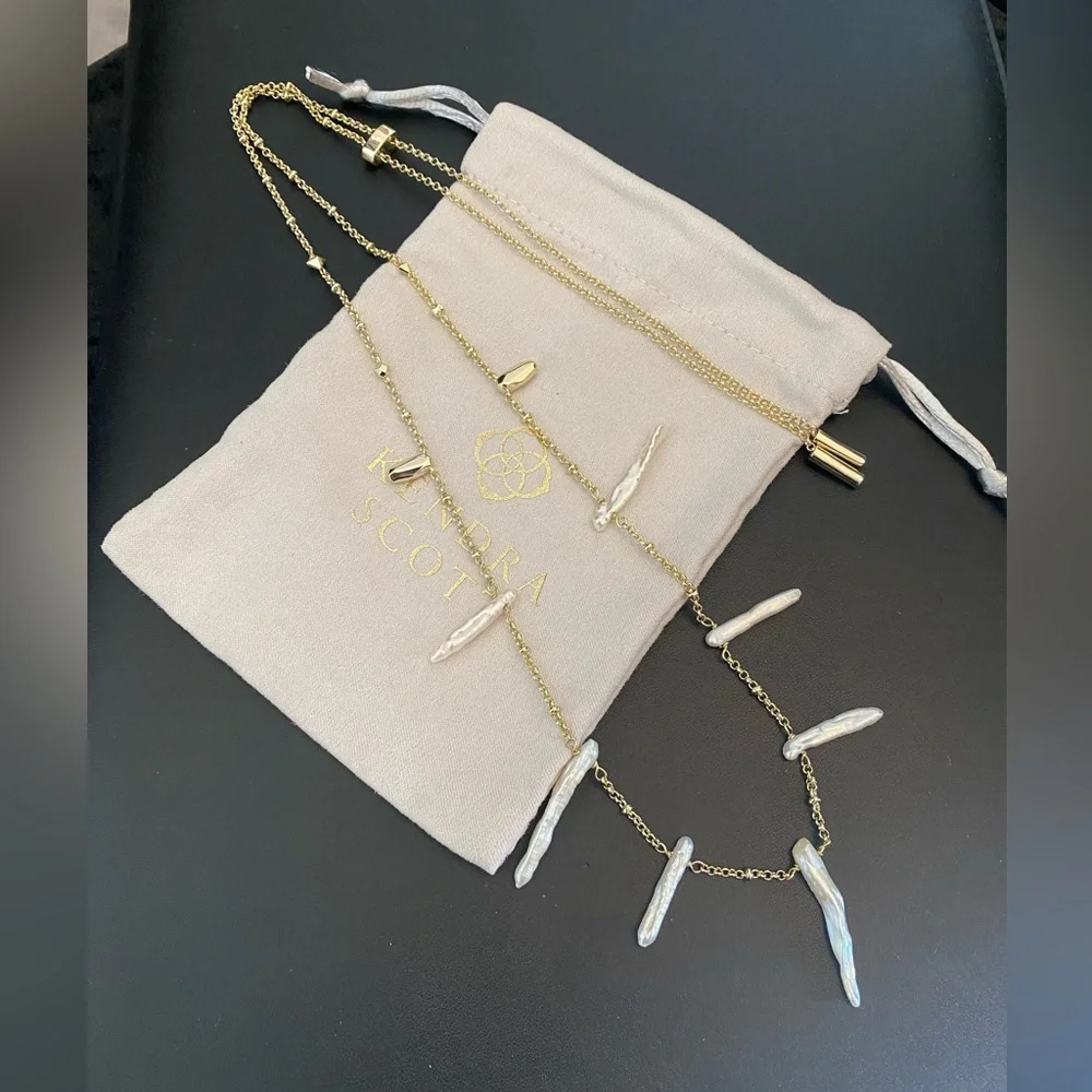New Kendra Scott Eileen Long Strand Necklace pearls and gold metal - Picture 1 of 9